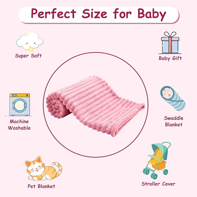 Soft Fleece Baby Blanket Ultra Cozy Pink Baby Blankets - Image 7