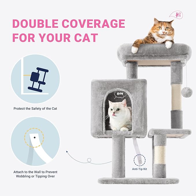 Allewie 29 Inches Cat Tree Tower/Plush Perches Platform/Condo/House/Sisal - Image 5