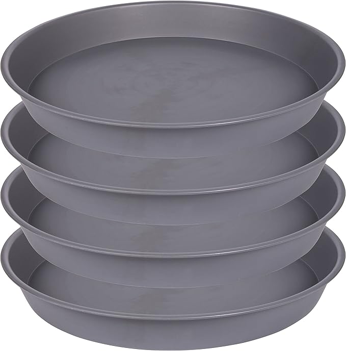 4 Pack of 13 14 inch Plant Saucer, Heavy Duty Plastic Plant Drip Trays 14" Round by Bleuhome