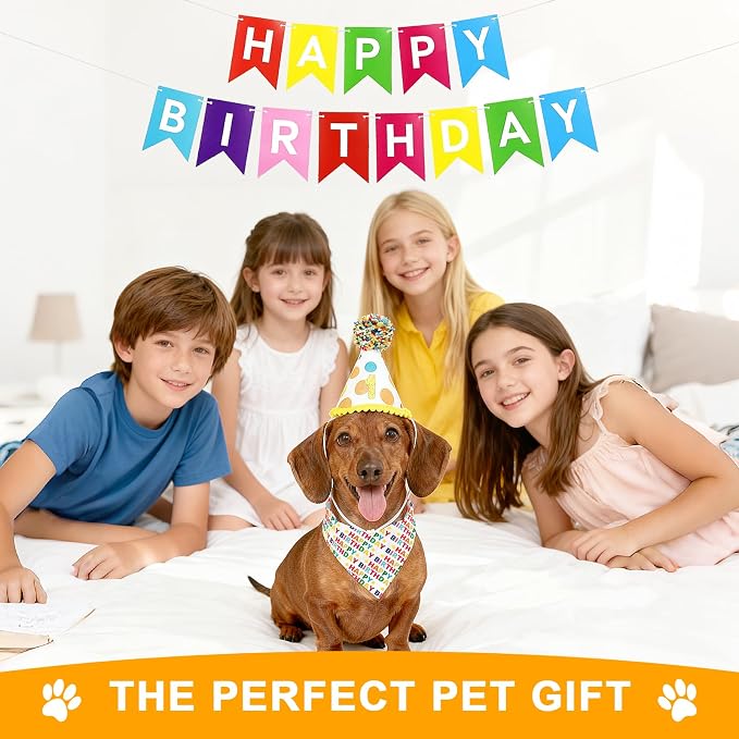 Dog First Birthday Party Decorations, Adjustable Dog Bandana Set - Image 7