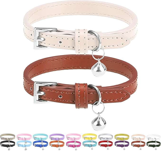PUPTECK 2 PCS Soft Genuine Leather Cat Kitten Collar by PUPTECK