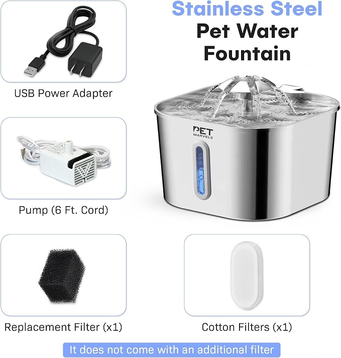Stainless Steel Cat Water Fountain – 2.2L/74oz Ultra-Quiet Pump, Visible Water - Image 5