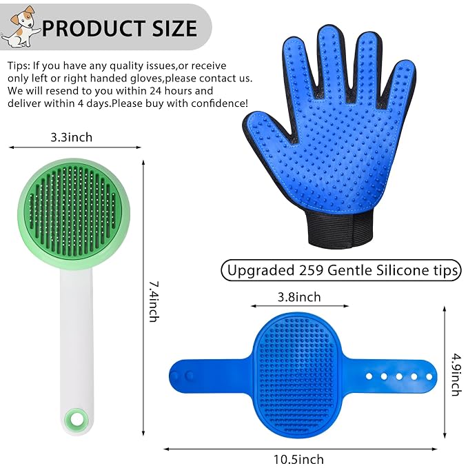 GJEASE Cat Grooming Glove Brush, Self-Cleaning Slicker Pet Brush - Image 4