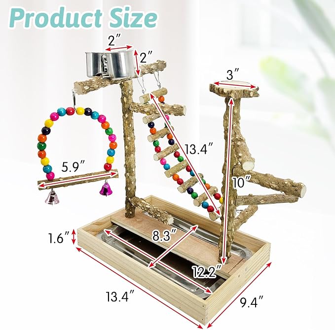 PINVNBY Bird Playground Natural Wood Bird Play Stand - Image 2