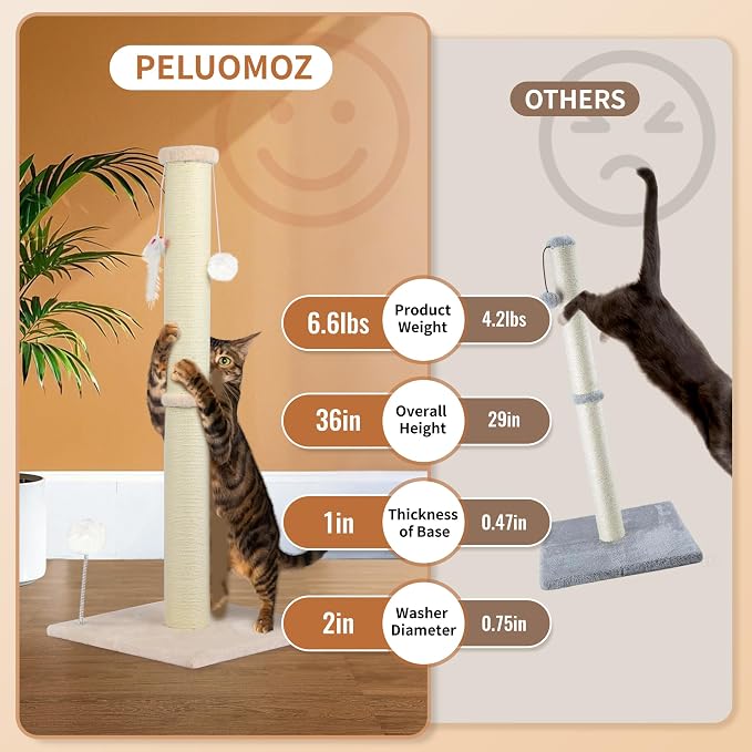 36 Inch Tall Cat Scratching Post – Sisal Cat Scratcher - Image 3