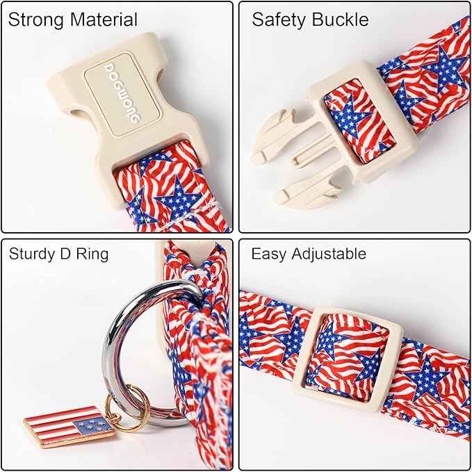 DOGWONG American Flag Dog Collar, Patriotic Independence Day Dog Collar Soft
