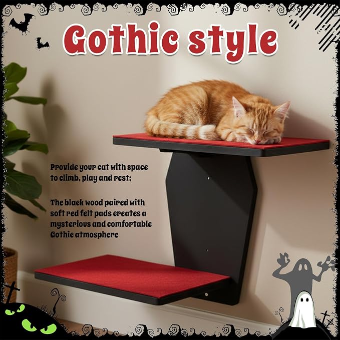 Sintuff Gothic Wall Cat Shelves Wall-Mounted 2 Platform Wall Climbing Steps - Image 5