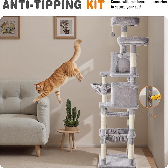 Large Cat Tree 71 Inch, Sisal Scratching Posts and Hammock, Pet Play House - Image 6