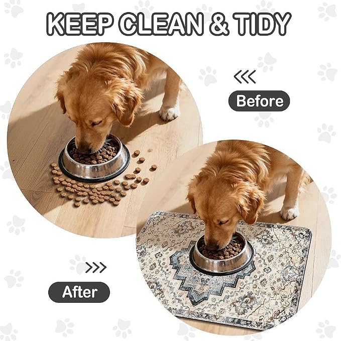 Dog Food Mat for Pet Cat Food Mat, Boho Absorbent Quick Dry Dog Bowl Mats for - Image 6