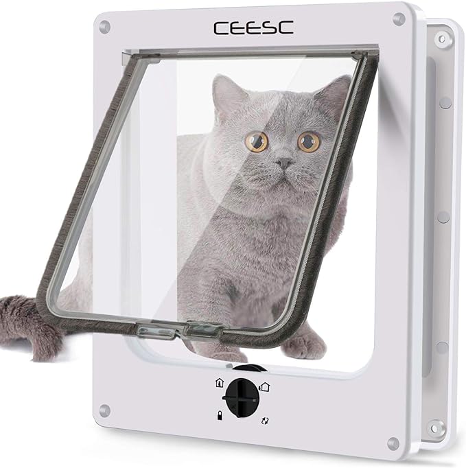 CEESC Extra Large Cat Door, Rotary 4 Way Locking Cat Door by CEESC