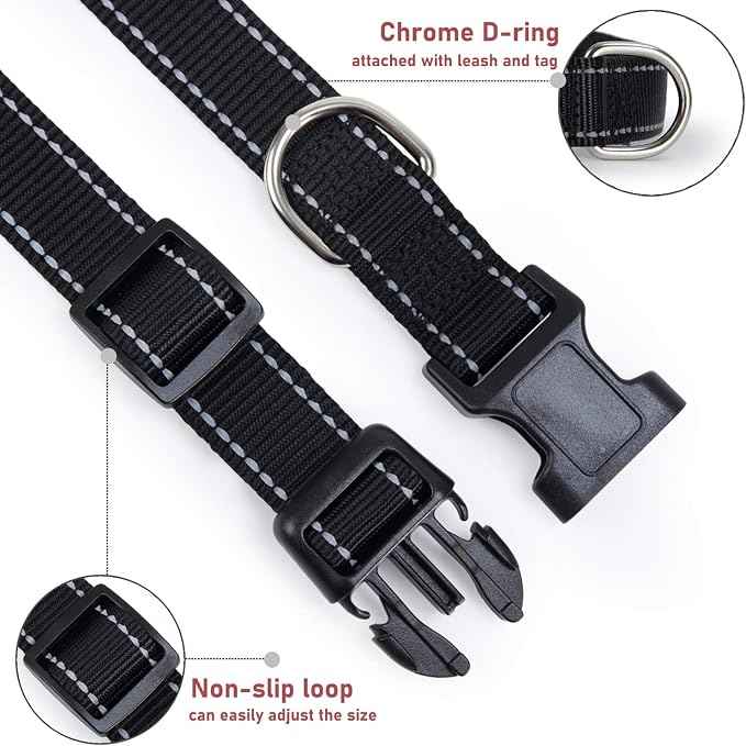 Reflective Dog Collar with Buckle Adjustable Safety Nylon Collars