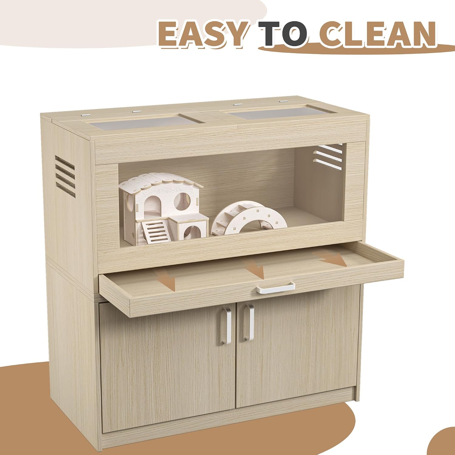 Wooden Hamster Cage with Storage Cabinet (Teak) - GlobalHabitat Supply