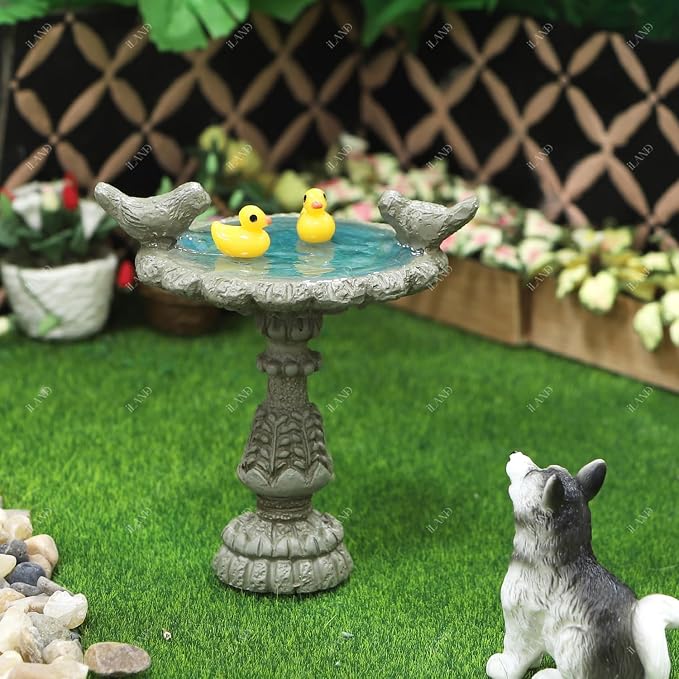 iLAND 1/12 Scale Fairy Garden Accessories Outdoor Miniature Birdbath Fountain & - Image 4