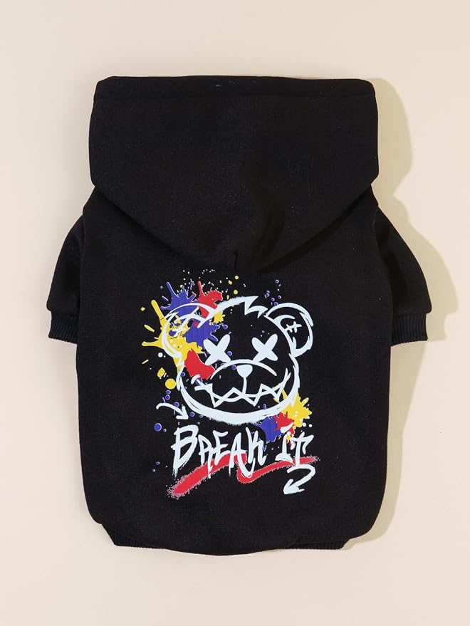 QWINEE Cartoon Bear Print Cat Hoodie Breathable Stretchy Sweatshirts - Image 4
