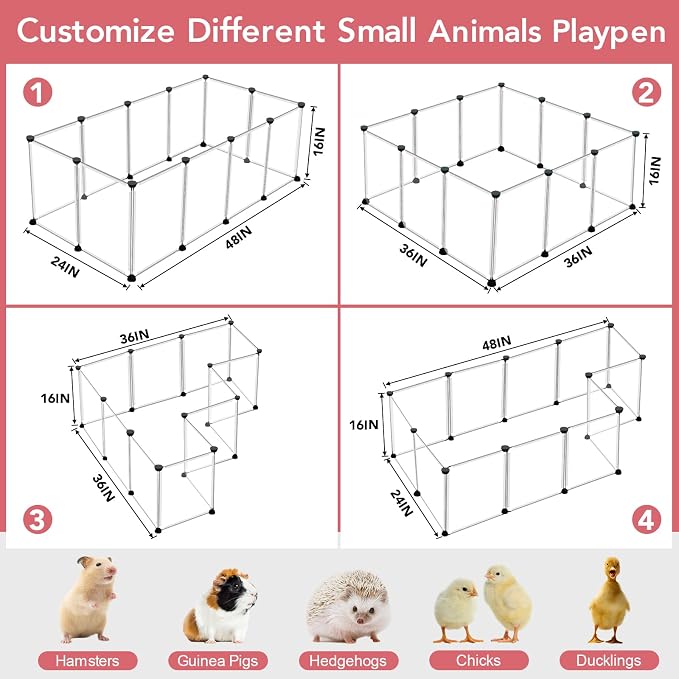12 Panels Transparent Small Animals Playpen, Plastic Enclosure, Puppy Play Pen - Image 4