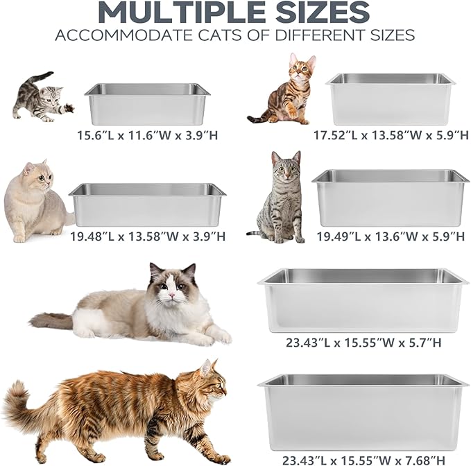 Kirecoo Stainless Steel Cat Litter Box, Small Metal High Sided Cat Pan Box - Image 7