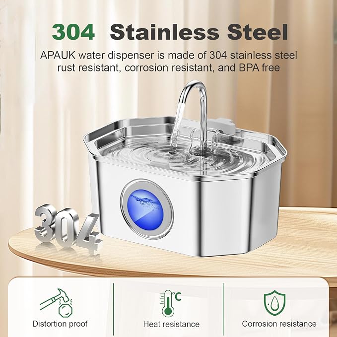 Cat Water Fountain Stainless Steel 108oz/3.2L, APAUK Automatic Pet Fountain Dog - Image 3