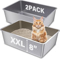2 Pack Stainless Steel Cat Litter Box, 23.6"x15.8"x8" XXL Stainless Steel by Futam