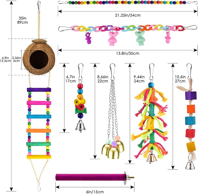 KATUMO Bird Toys, Parrot Swing Parakeet Ladder Conure Wood Perch Bird Chew Toys - Image 2