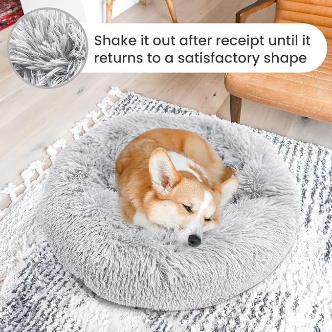 Original Calming Donut Dog and Cat Bed in Shag Fur, Dog Beds - Image 5