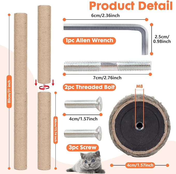 PowerKing Natural Sisal Replacement Scratching Post, 15.7'' 2 Pieces M8 Cat - Image 5