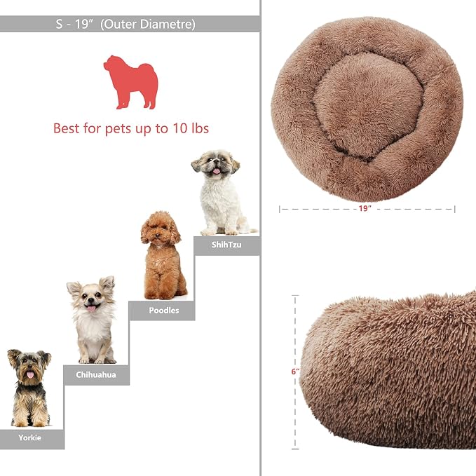 Calming Donut Dogs Beds for Small Dogs Washable, 19inch Fluffy Round Puppy Bed - Image 3