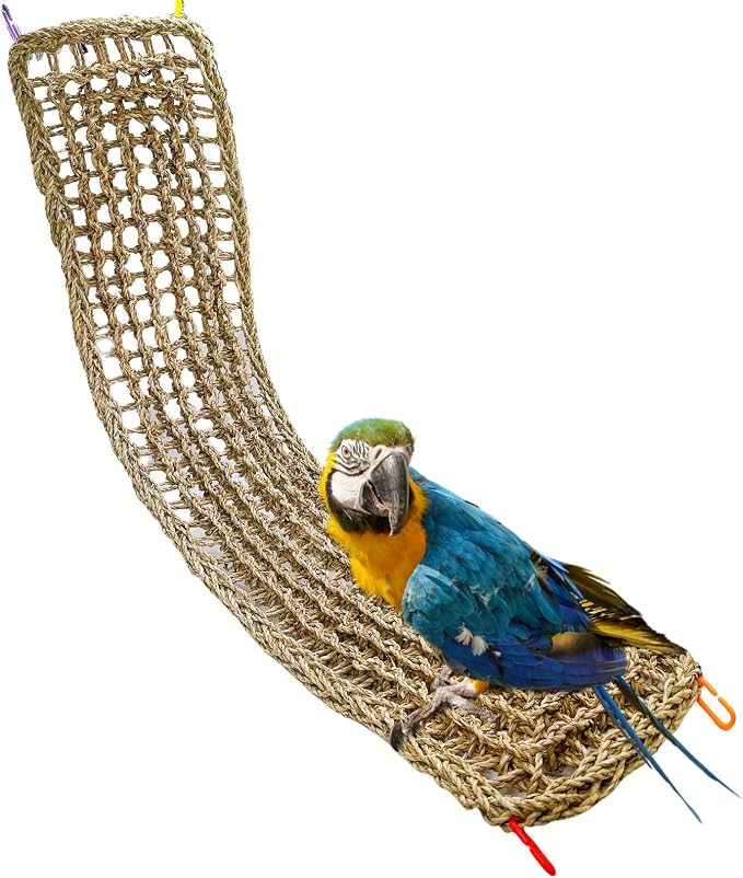 Bird Seagrass Mat 39.4×7" Natural Grass Woven Net Hammock Hanging on Parrot Cage by Hamiledyi