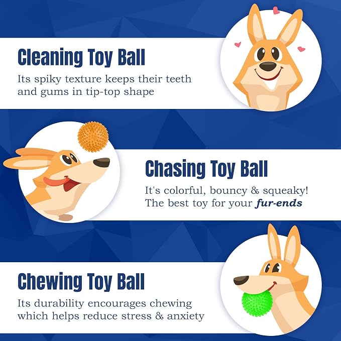 Meric CoCoo 3-Pack Squeaky Dog & Ferret Ball Toys, Massage Teeth and Gums - Image 4