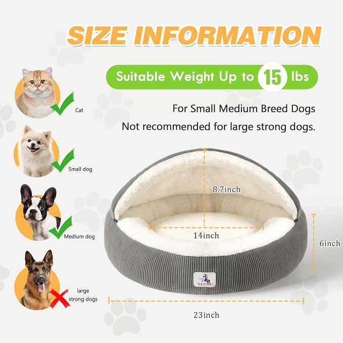 Covered Cat Bed Cave for Small Cats Dogs Washable Hooded Self Warming Cat Bed - Image 2