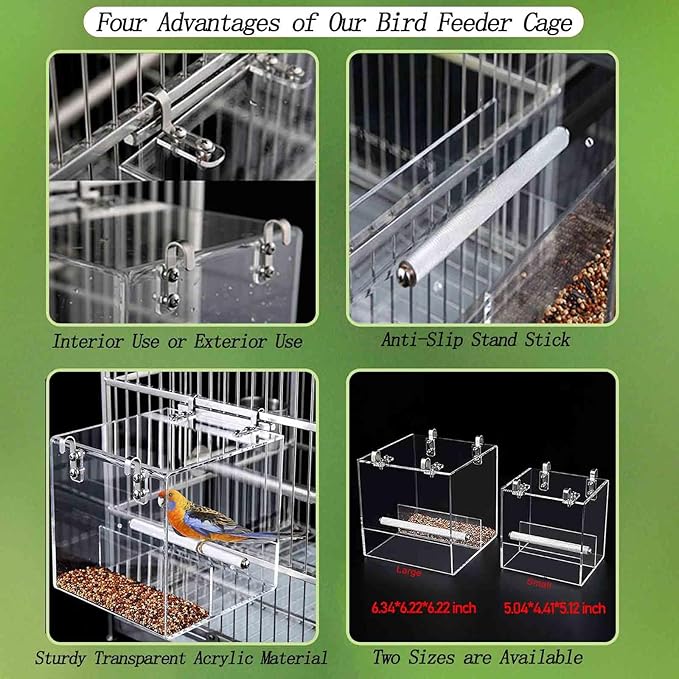 No Mess Bird Feeder for Cage, Automatic Acrylic Bird Feeder Seed Catcher Tray - Image 3