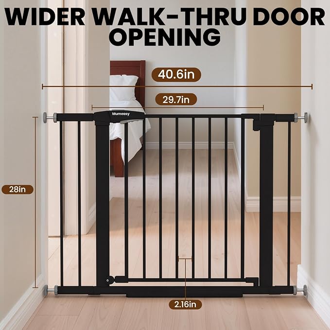 Baby Gate for Stairs, 29.7-40.6" Pressure Mounted Dog Gate, Auto Close Safety - Image 2