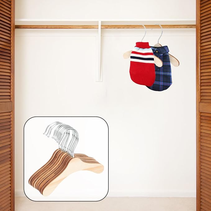 Wooden Pet Clothes Hangers 8.66-inch Small Dog and Cat Hangers Wear-Resistant - Image 3