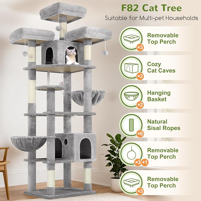 Globlazer Cat Trees and Towers for Multiple Adult Cats, 82-inch XXL Tall Cat - Image 2