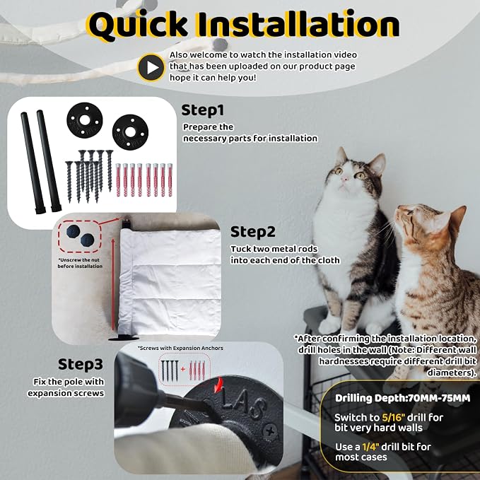 Cat Hammock Wall Mounted, 22.44 x 13.78 inch Wall Mounted Cat Shelves, Metal - Image 7