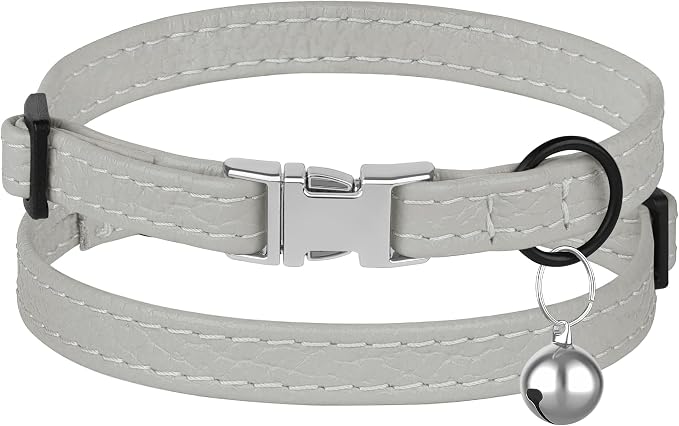Leather Cat Collar with Buckle and Removable Bell - Image 2