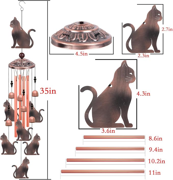 Outdoor Cat Wind Chimes, Gifts for Mom & Grandma & Family, Music Wind Catcher - Image 4