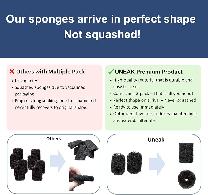 UNEAK 2-Pack Medium Premium Pre Filter Sponge Aquarium Intake High-Porosity - Image 4