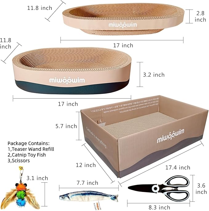 3PSC Cat Scratcher Cardboard, Oval Cat Scratch Pad Bowl Nest - Image 3