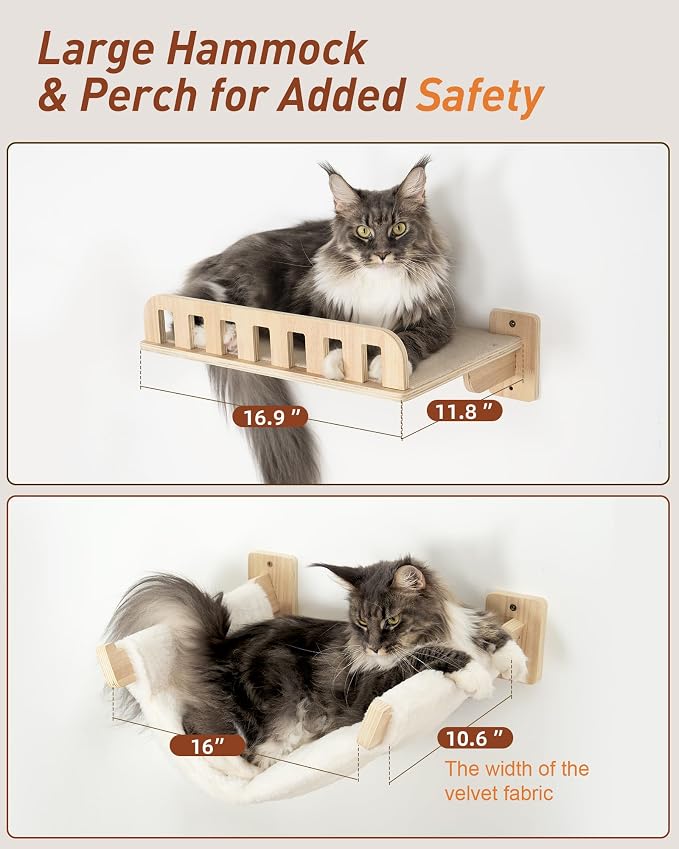 Cat Wall Shelves for Large Cats, 5-in-1 Cat Wall Furniture - Image 3
