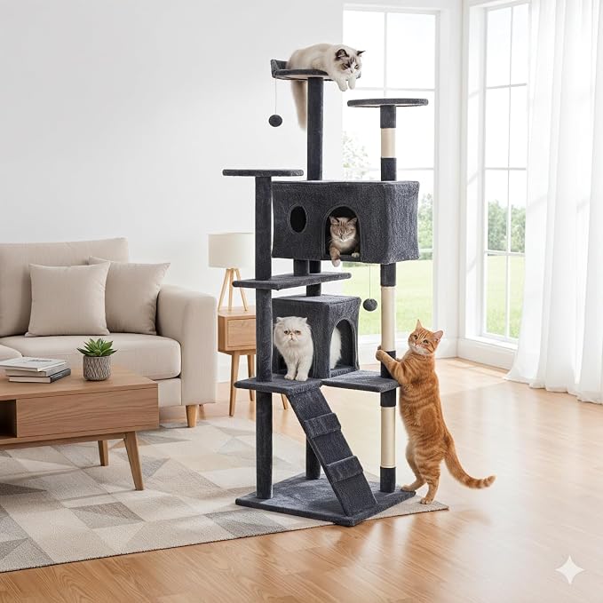 DUMOS 80-inch Indoor Cat Tree Tower –Multi-Level Pet House - Image 7
