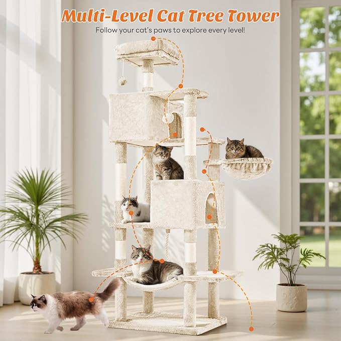DUMOS Large 66 Inch Cat Tree Tower, Tall Multi Level Cat Climbing Tower - Image 5