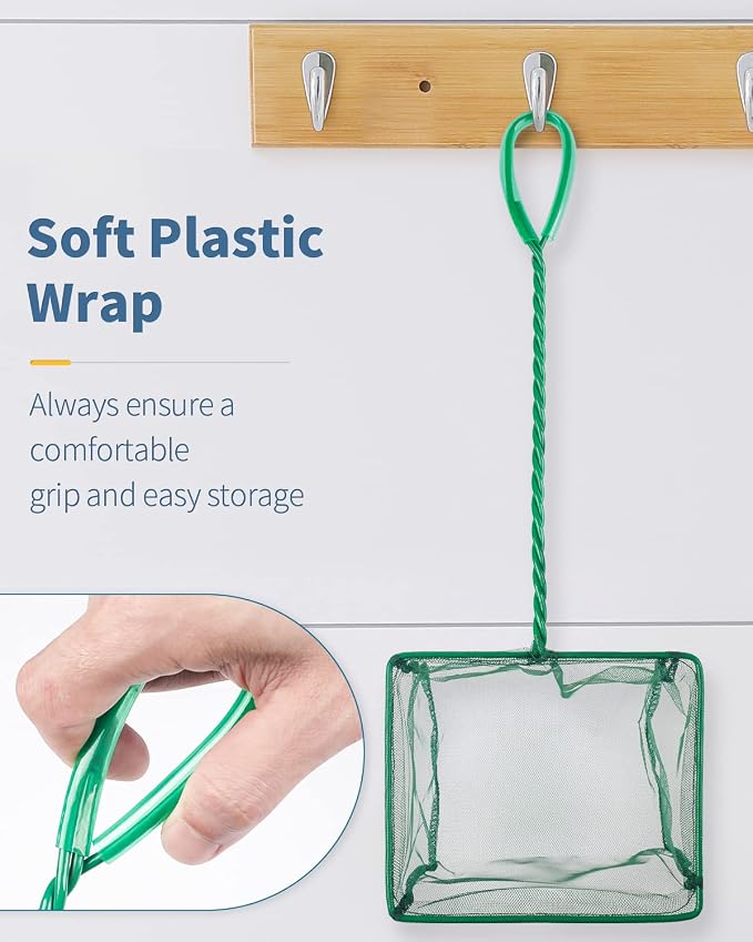 Pawfly Aquarium Fish Net with Braided Metal Handle Square Net with Soft Fine - Image 6