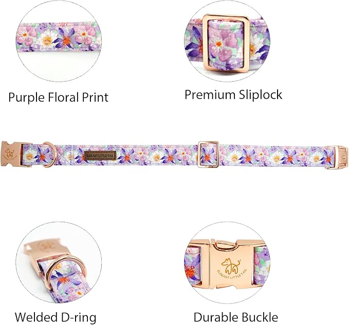 Elegant little tail Dog Collar, Rose Print Pet Collar Summer Dog Collar Durable - Image 2