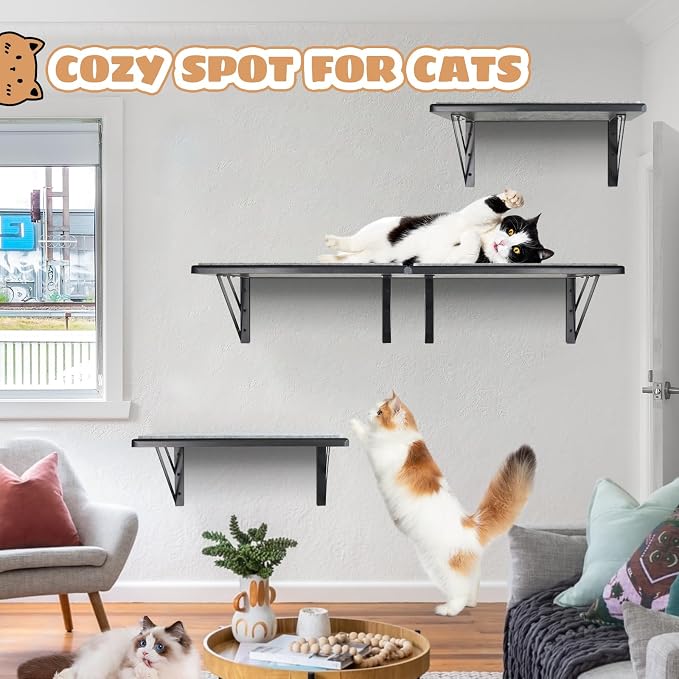 Cat Wall Shelves Set of 2, Wood Cat Shelves - Image 4
