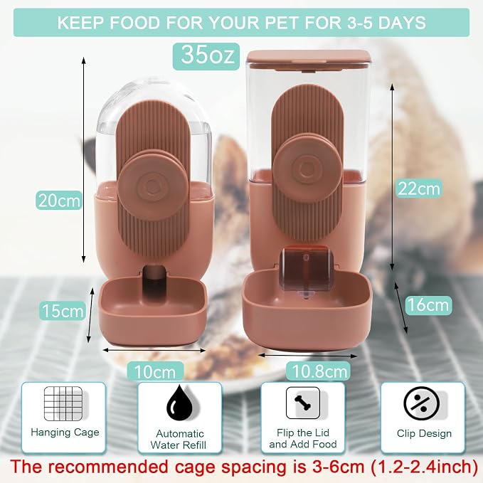 Hanging Automatic Food Water Dispenser, Gravity Rabbit Feeder and Water - Image 2