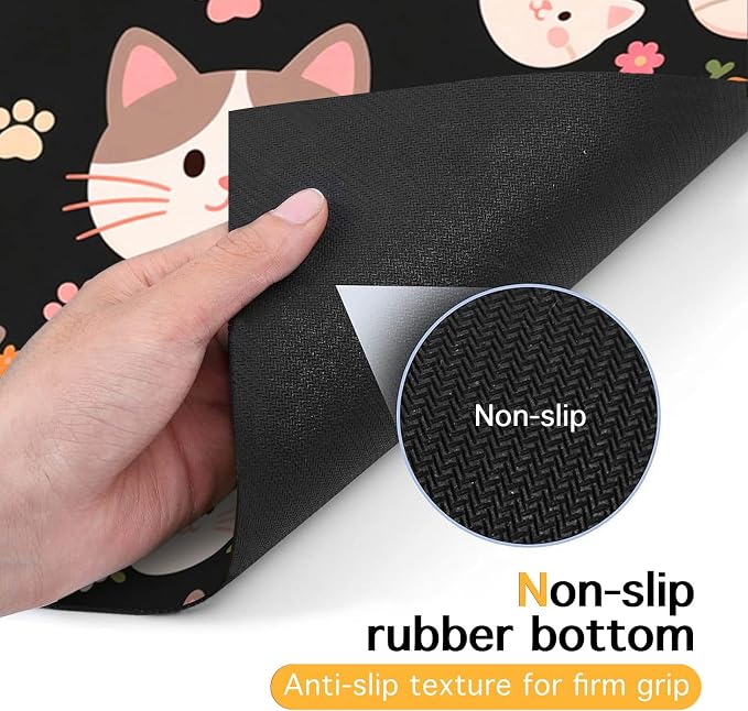 Cat Feeding Mat 24x16 inch Black Kitten Print Pet Bowl Placemat Non Slip Floor - Image 7