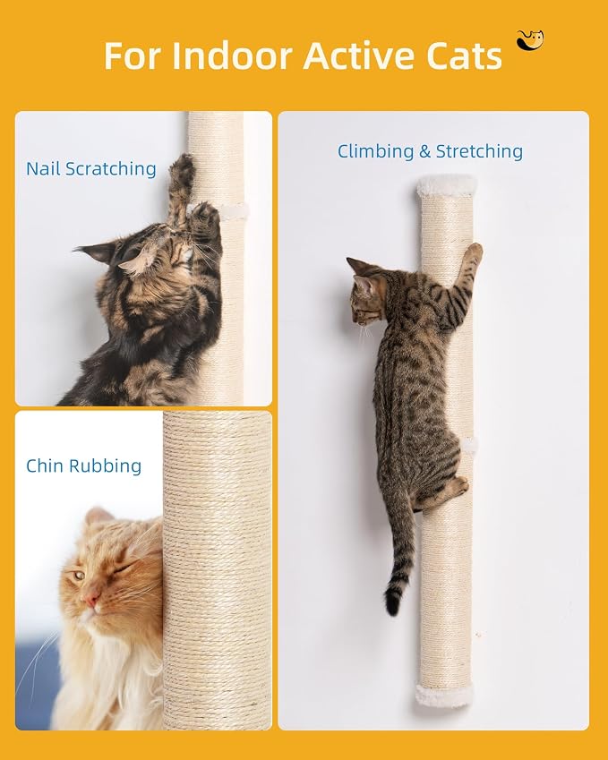 68" Cat Wall Scratcher, 2-Pcs of 34inch Tall Sisal Scratching Posts, Wall - Image 3