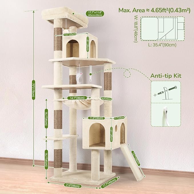 Globlazer Heavy Duty Cat Tree Tower, 70inch Sturdy Cat Tree - Image 6
