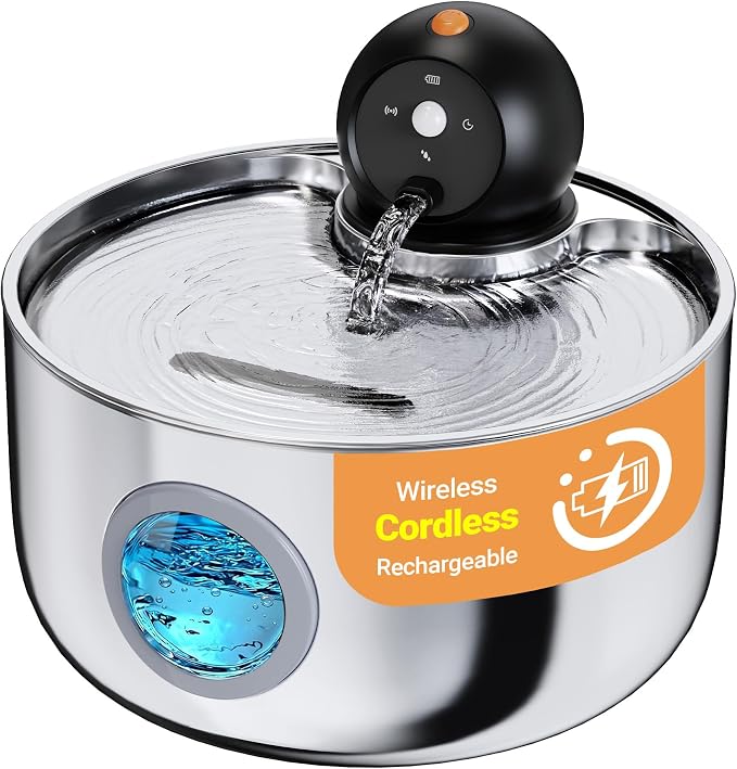 Wireless Cat Water Fountain Cordless: Stainless Steel Cat Fountains by NOBXBON