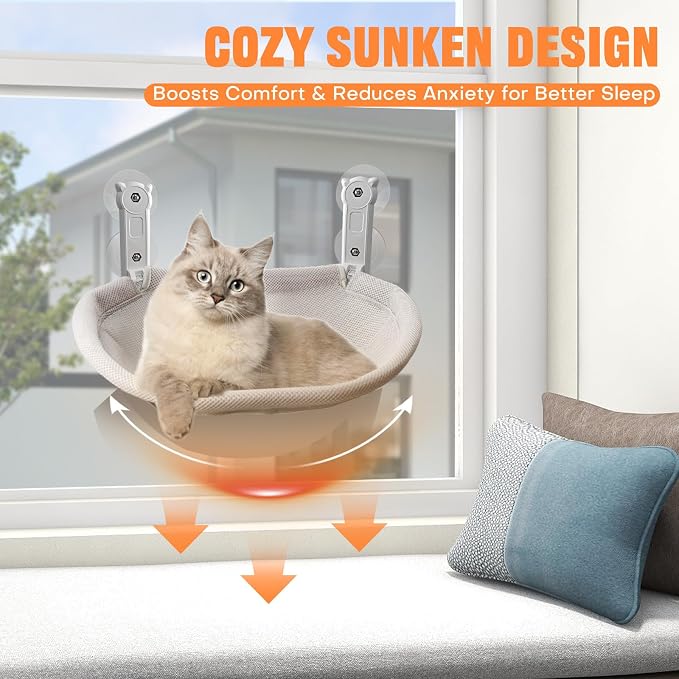 Homegroove Cat Window Perch, 18 x 12 Inch Foldable Cat Hammock - Image 4